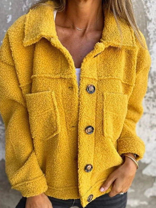 Full Size Single - Breasted Sherpa Shacket Plus Size - Your Second Look