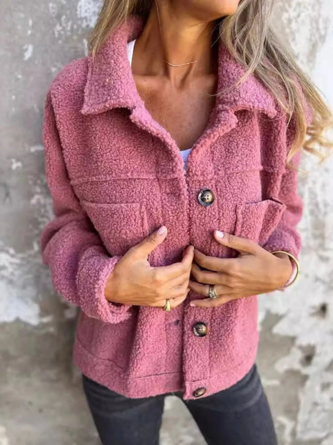 Full Size Single - Breasted Sherpa Shacket Plus Size - Your Second Look