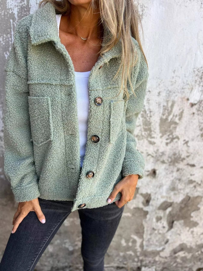 Full Size Single - Breasted Sherpa Shacket Plus Size - Your Second Look