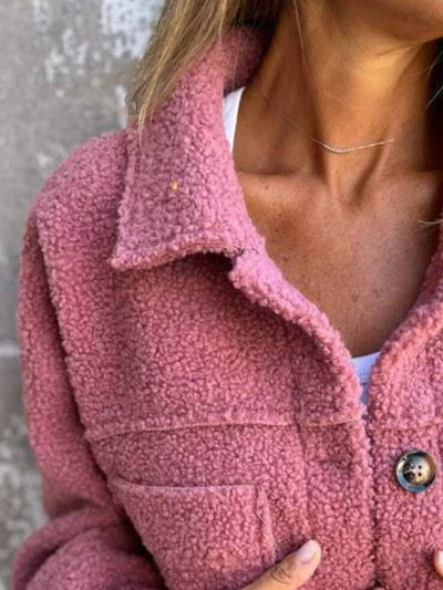 Full Size Single - Breasted Sherpa Shacket Plus Size - Your Second Look