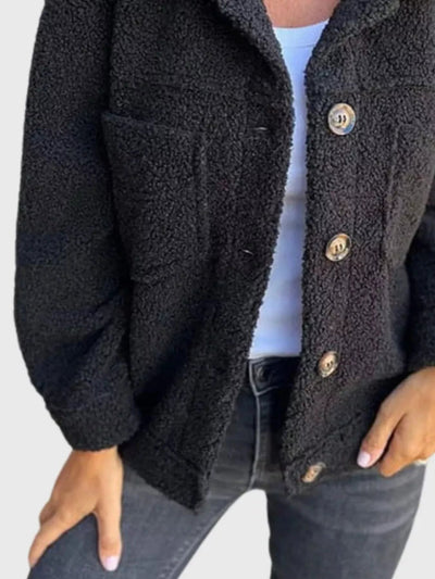 Full Size Single - Breasted Sherpa Shacket Plus Size - Your Second Look