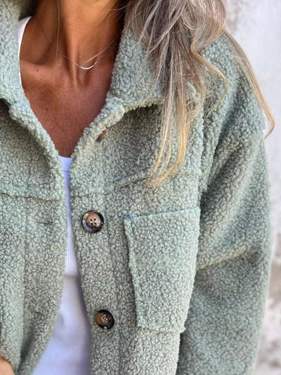 Full Size Single - Breasted Sherpa Shacket Plus Size - Your Second Look