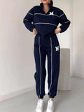Full Size Striped Quarter Zip Top and Pants Set Plus Size - Your Second Look