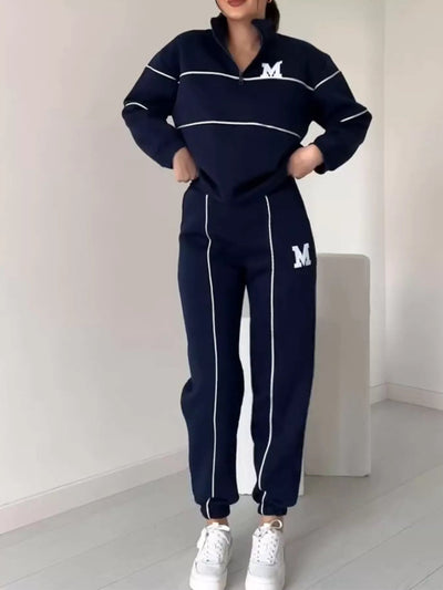 Full Size Striped Quarter Zip Top and Pants Set Plus Size - Your Second Look