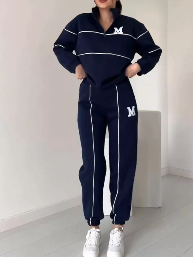 Full Size Striped Quarter Zip Top and Pants Set Plus Size - Your Second Look