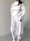 Full Size Striped Quarter Zip Top and Pants Set Plus Size - Your Second Look
