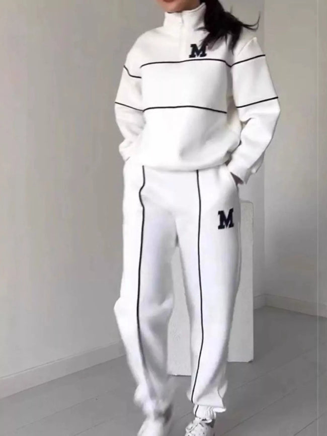 Full Size Striped Quarter Zip Top and Pants Set Plus Size - Your Second Look