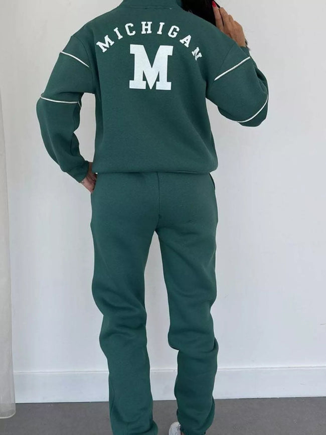 Full Size Striped Quarter Zip Top and Pants Set Plus Size - Your Second Look