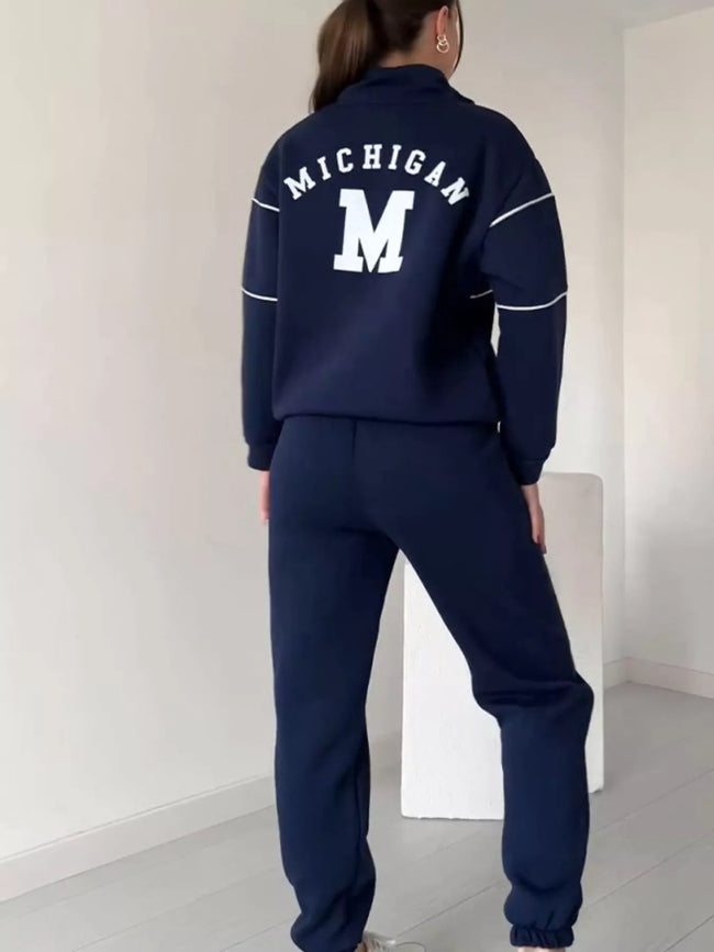 Full Size Striped Quarter Zip Top and Pants Set Plus Size - Your Second Look