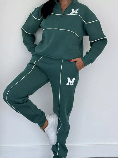 Full Size Striped Quarter Zip Top and Pants Set Plus Size - Your Second Look