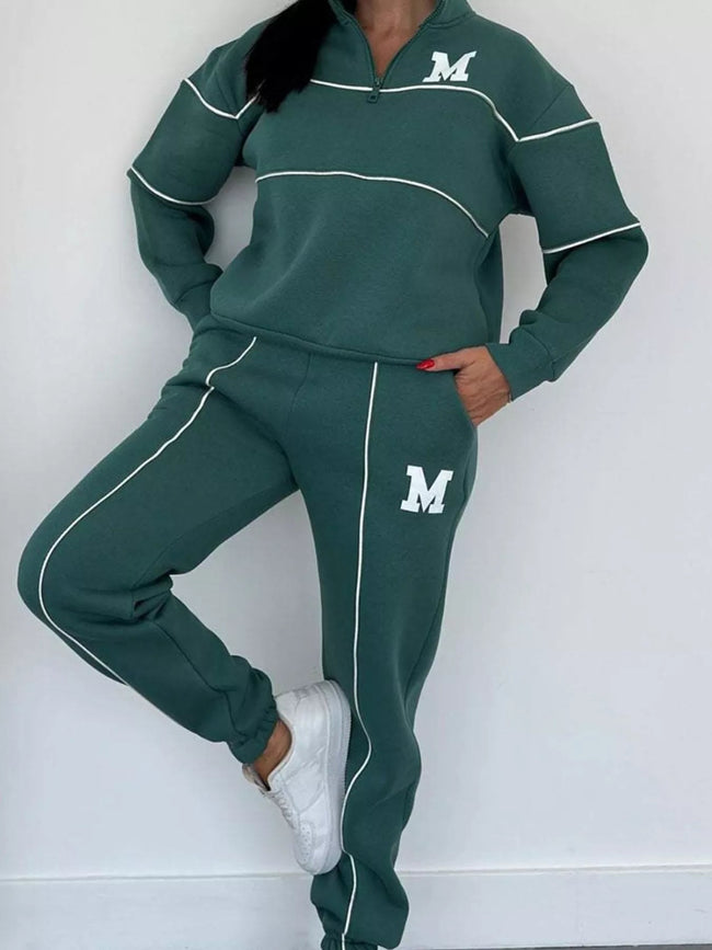 Full Size Striped Quarter Zip Top and Pants Set Plus Size - Your Second Look