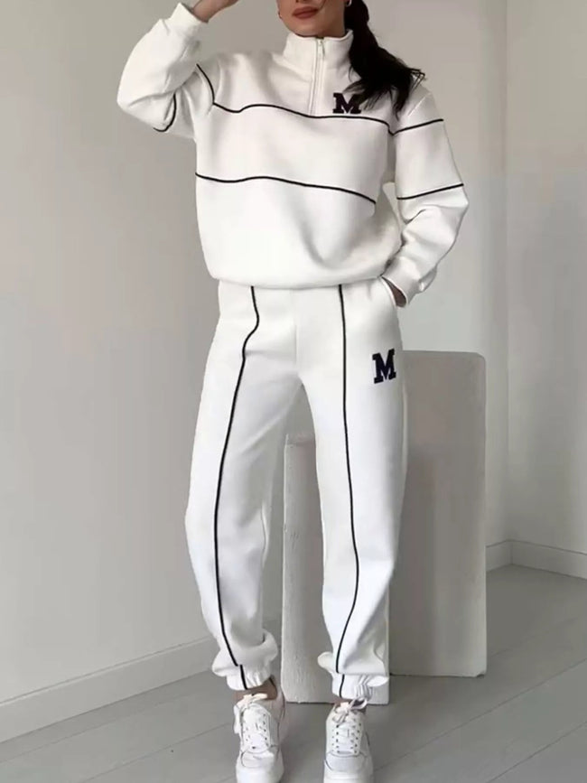 Full Size Striped Quarter Zip Top and Pants Set Plus Size - Your Second Look