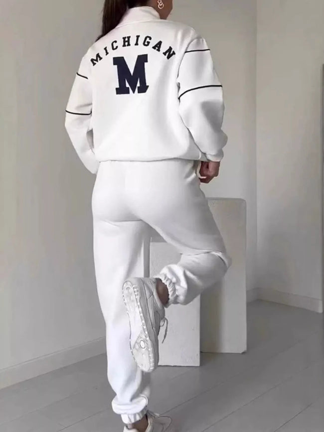 Full Size Striped Quarter Zip Top and Pants Set Plus Size - Your Second Look