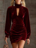 Full Size Velvet Ruched Flounce Sleeve Mini Dress Plus Size - Your Second Look
