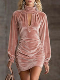 Full Size Velvet Ruched Flounce Sleeve Mini Dress Plus Size - Your Second Look