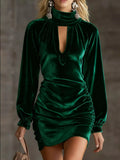 Full Size Velvet Ruched Flounce Sleeve Mini Dress Plus Size - Your Second Look