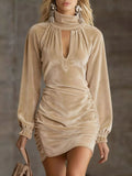 Full Size Velvet Ruched Flounce Sleeve Mini Dress Plus Size - Your Second Look