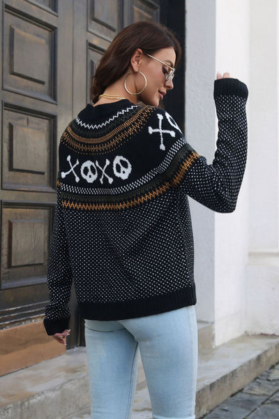 Ghost Pattern Round Neck Long Sleeve Sweater - Your Second Look