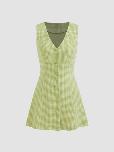 Gingham Button - Front A - Line Mini Dress - Your Second Look