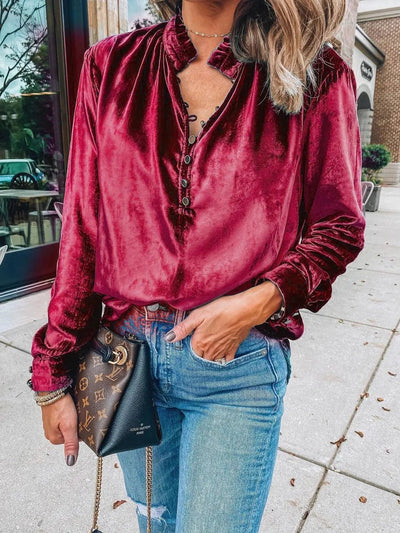 Half Button Long Sleeve Blouse - Your Second Look