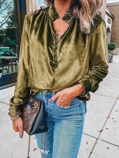 Half Button Long Sleeve Blouse - Your Second Look
