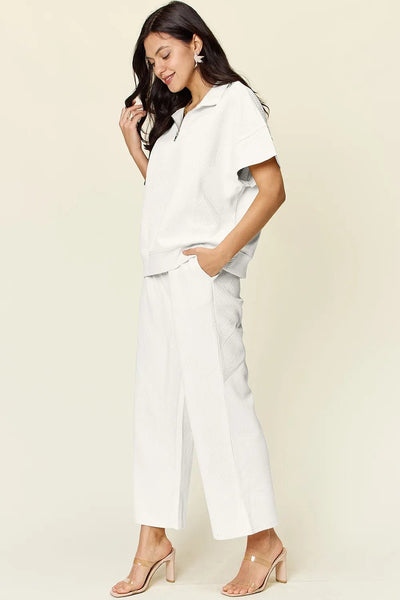 Half Zip Short Sleeve Top and Pants Set - Your Second Look