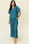Half Zip Short Sleeve Top and Pants Set - Your Second Look