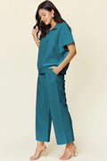 Half Zip Short Sleeve Top and Pants Set - Your Second Look