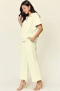 Half Zip Short Sleeve Top and Pants Set - Your Second Look