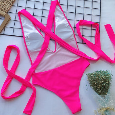 Halter Neck Deep V Tied One - Piece Swimsuit - Your Second Look