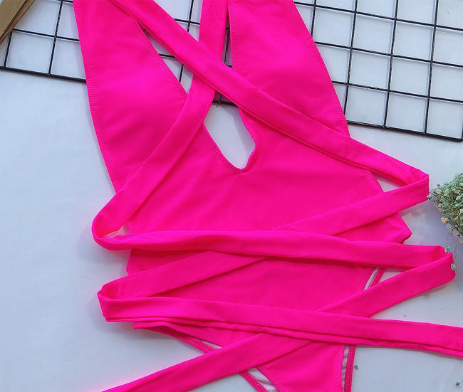 Halter Neck Deep V Tied One - Piece Swimsuit - Your Second Look