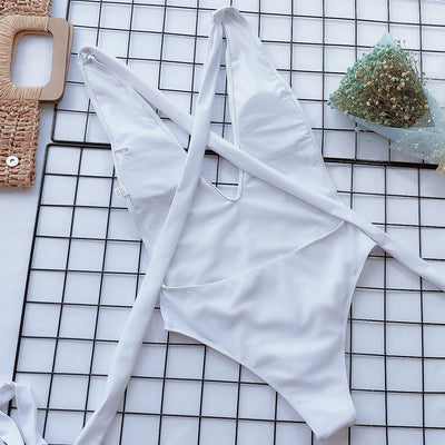 Halter Neck Deep V Tied One - Piece Swimsuit - Your Second Look