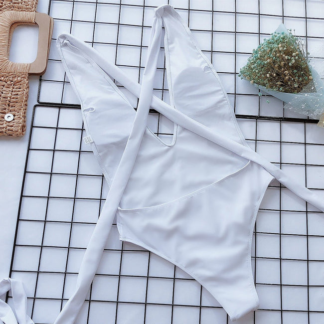 Halter Neck Deep V Tied One - Piece Swimsuit - Your Second Look
