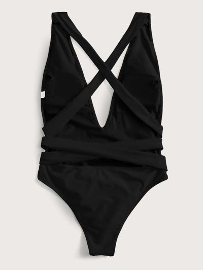 Halter Neck Deep V Tied One - Piece Swimsuit - Your Second Look