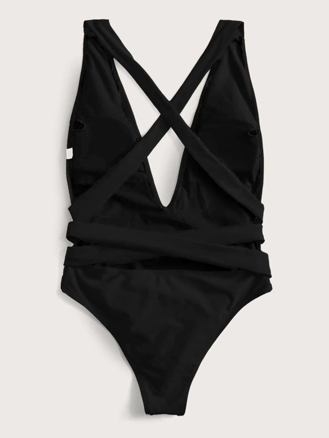 Halter Neck Deep V Tied One - Piece Swimsuit - Your Second Look
