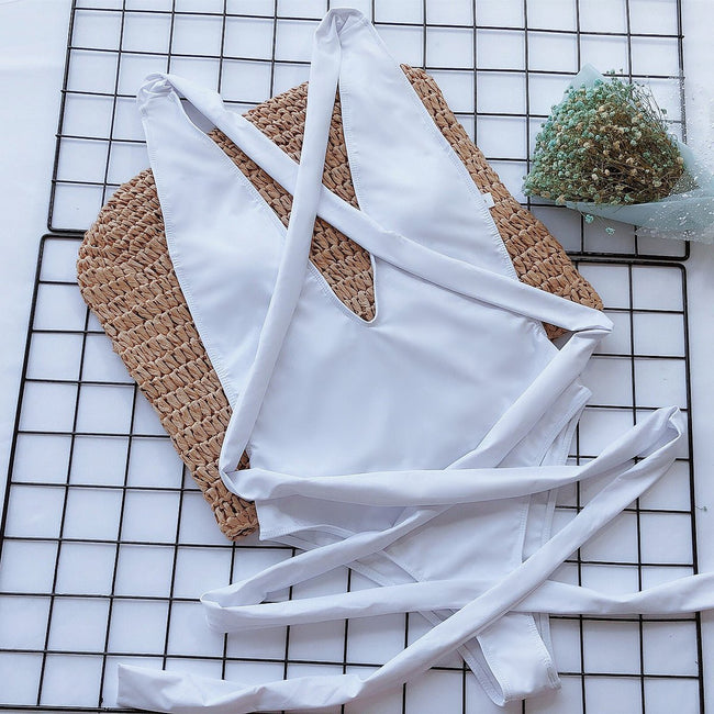 Halter Neck Deep V Tied One - Piece Swimsuit - Your Second Look