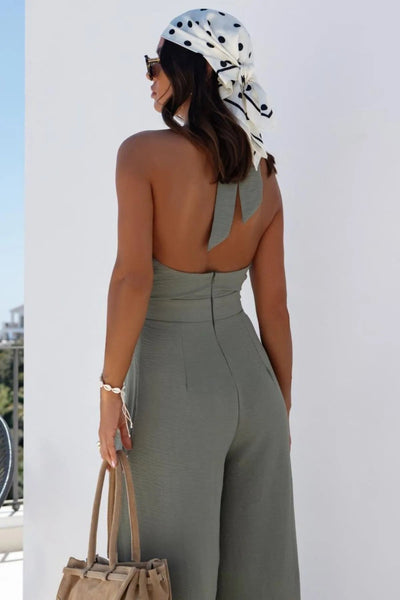 Halter Neck Wide Leg Jumpsuit with Keyhole Detail - Your Second Look