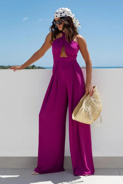 Halter Neck Wide Leg Jumpsuit with Keyhole Detail - Your Second Look