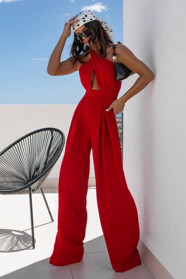 Halter Neck Wide Leg Jumpsuit with Keyhole Detail - Your Second Look