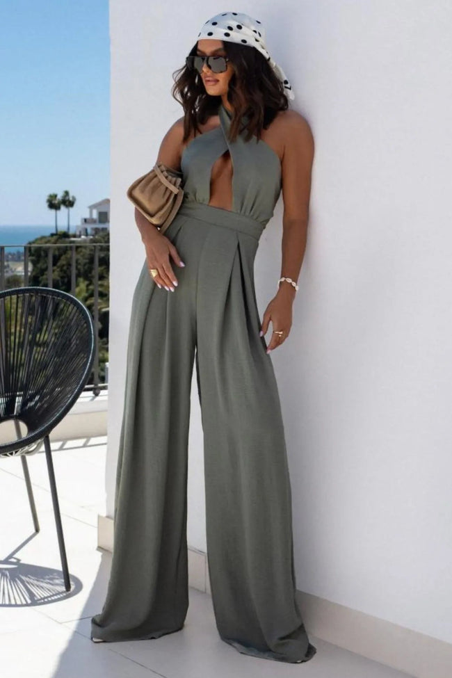 Halter Neck Wide Leg Jumpsuit with Keyhole Detail - Your Second Look