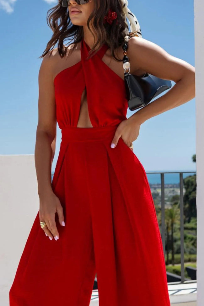 Halter Neck Wide Leg Jumpsuit with Keyhole Detail - Your Second Look