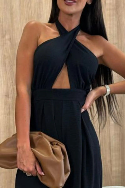 Halter Neck Wide Leg Jumpsuit with Keyhole Detail - Your Second Look