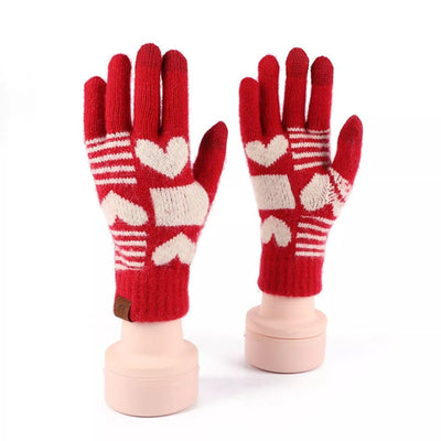 Heart Pattern Knitted Touchscreen Gloves - Your Second Look