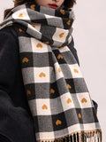 Heart Pattern Plaid Tassel Scarf - Your Second Look