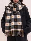 Heart Pattern Plaid Tassel Scarf - Your Second Look