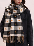 Heart Pattern Plaid Tassel Scarf - Your Second Look