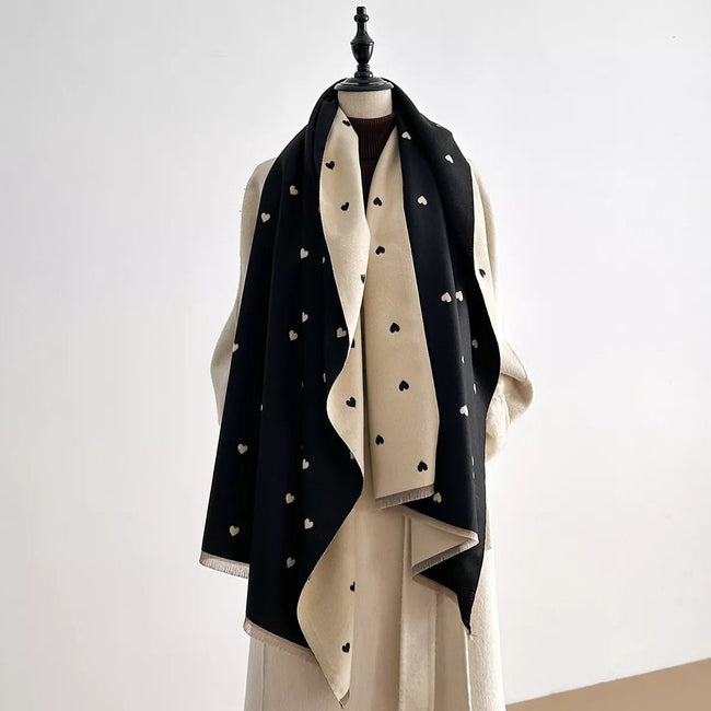 Heart - Patterned Raw Hem Winter Scarf - Your Second Look
