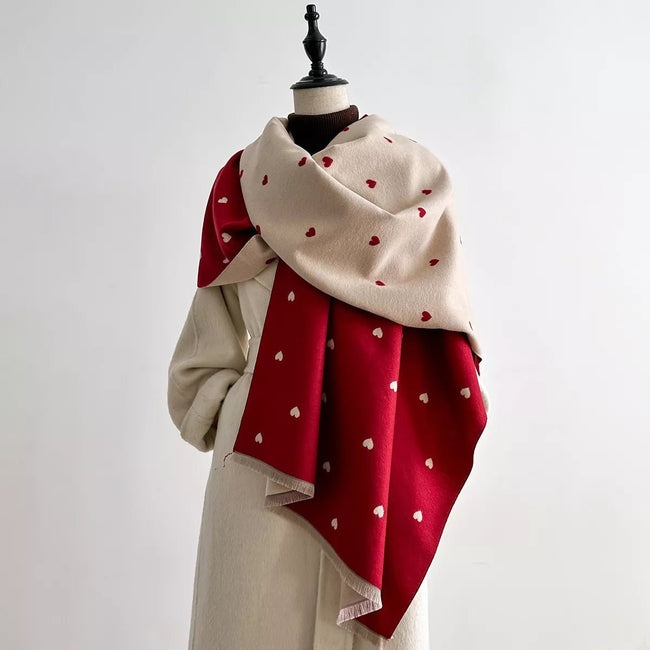 Heart - Patterned Raw Hem Winter Scarf - Your Second Look