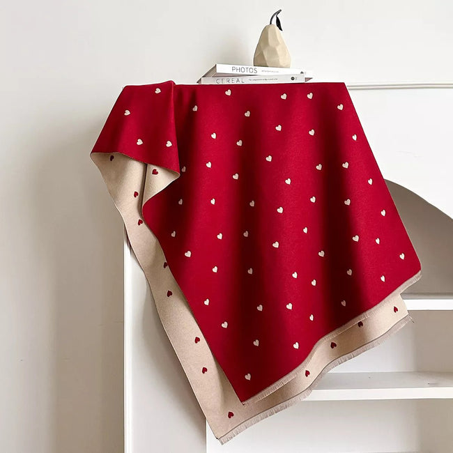 Heart - Patterned Raw Hem Winter Scarf - Your Second Look