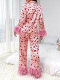 Heart Print Button Up Top and Pants Lounge Set - Your Second Look
